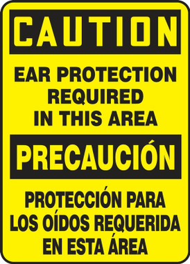 Bilingual Contractor Preferred OSHA Caution Safety Sign: Ear Protection Required In This Area 10" x 14" Plastic (.040") 1/Each - SBEPPE682CP