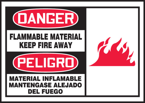 Bilingual OSHA Danger Safety Label: Flammable Material - Keep Fire Away 3 1/2" x 5" Adhesive Dura Vinyl 1/Each - SBLCHL004XVE