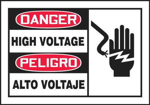 Bilingual OSHA Danger Safety Label: High Voltage 3 1/2" x 5" - SBLELC055XVE