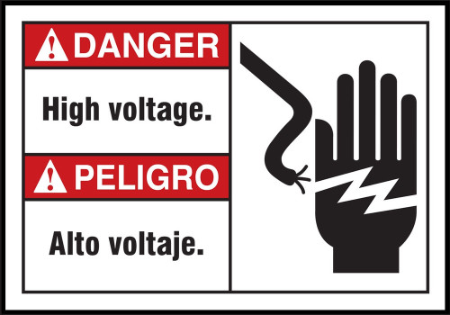 Bilingual OSHA Danger Safety Sign: High Voltage Graphic 3 1/2" x 5" Adhesive Vinyl 5/Pack - SBLELC113VSP