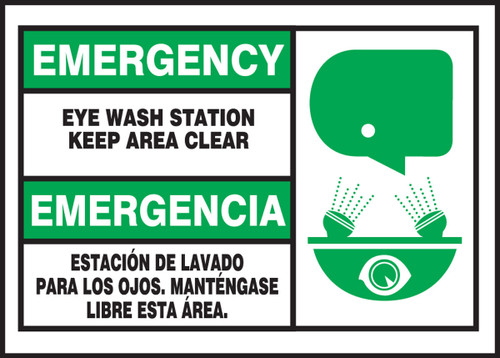 Bilingual Emergency Safety Label: Eye Wash Station - Keep Clear 3 1/2" x 5" Adhesive Vinyl 5/Pack - SBLFSD904VSP