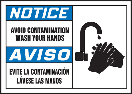 Bilingual OSHA Notice Safety Label: Avoid Contamination - Wash Your Hands 3 1/2" x 5" - SBLSPS806VSP