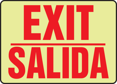 Bilingual Safety Sign - Exit / Salida Bilingual - Spanish/English 7" x 10" Lumi-Glow Plastic 1/Each - SBMADC500MGP