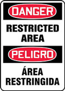 Bilingual OSHA Danger Safety Sign: Restricted Area 14" x 10" Dura-Fiberglass 1/Each - SBMADM149XF