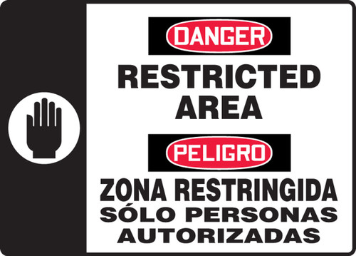 Bilingual OSHA Danger Safety Sign: Restricted Area 10" x 14" Aluminum 1/Each - SBMADM152MVA