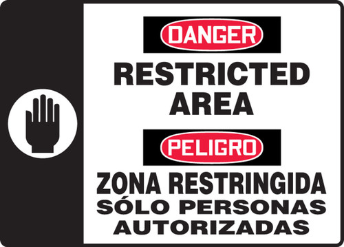 Bilingual OSHA Danger Safety Sign: Restricted Area 10" x 14" Dura-Plastic 1/Each - SBMADM152MXT