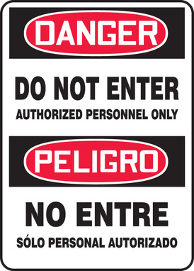 Bilingual OSHA Danger Safety Sign: Do Not Enter 14" x 10" Plastic 1/Each - SBMADM157VP