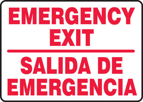 Bilingual Safety Sign: Emergency Exit 10" x 14" Plastic 1/Each - SBMADM510MVP