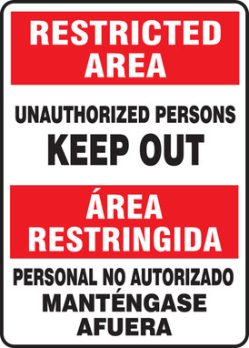 Bilingual Restricted Area Safety Sign: Unauthorized Persons Keep Out 14" x 10" Plastic 1/Each - SBMADM906VP