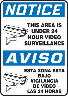 Bilingual OSHA Notice Safety Sign: This Area Is Under 24 Hour Video Surveillance 14" x 10" Aluminum 1/Each - SBMASE807VA