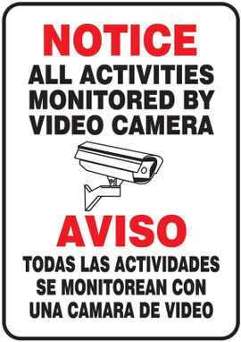 Bilingual Notice Safety Sign: All Activities Monitored By Video Camera 10" x 7" Dura-Fiberglass 1/Each - SBMASE813XF