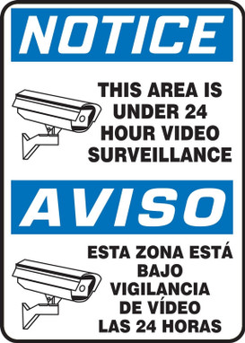 Bilingual OSHA Notice Safety Sign: This Area Is Under 24 Hour Video Surveillance 20" x 14" Aluminum 1/Each - SBMASE815VA