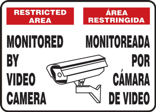 Bilingual Safety Sign: Restricted Area - Monitored By Video Camera 10" x 14" Plastic 1/Each - SBMASE903MVP