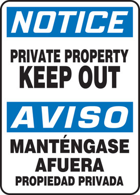 Bilingual OSHA Notice Safety Sign: Private Property - Keep Out 14" x 10" Aluminum 1/Each - SBMATR807VA
