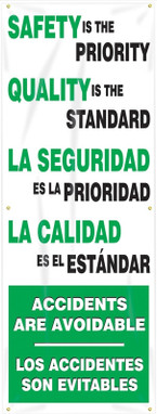 Bilingual Safety Banner: Safety Is The Priority - Quality Is The Standard 28" x 8-ft - SBMBR897