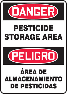 Bilingual OSHA Danger Safety Sign: Pesticide Storage Area 14" x 10" Plastic - SBMCAW109VP