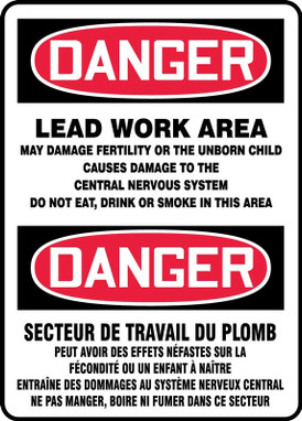 Bilingual OSHA Danger Safety Sign: Lead Work Area Bilingual - Spanish/English 14" x 10" Accu-Shield 1/Each - SBMCAW188XP