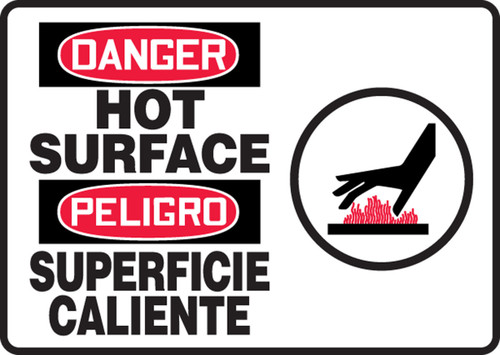 Bilingual OSHA Danger Safety Sign: Hot Surface 7" x 10" Dura-Plastic 1/Each - SBMCEQ113MXT