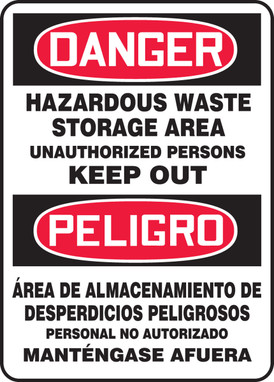 OSHA Danger Bilingual Safety Sign: Hazardous Waste Storage Area Unauthorized Persons Keep Out 14" x 10" Aluminum 1/Each - SBMCHG030VA