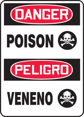 OSHA Danger Bilingual Safety Sign: Poison / Veneno 14" x 10" Adhesive Dura-Vinyl 1/Each - SBMCHG039XV
