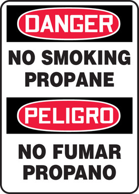 Bilingual OSHA Danger Safety Sign: No Smoking - Propane 14" x 10" Adhesive Vinyl 1/Each - SBMCHG097VS