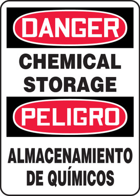 OSHA Danger Bilingual Safety Sign: Chemical Storage 14" x 10" Aluminum - SBMCHL192VA