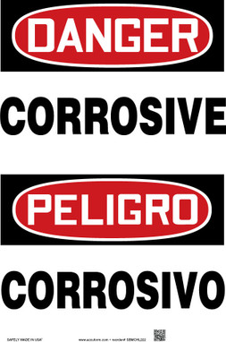 Bilingual OSHA Danger Safety Sign: Corrosive 20" x 14" Dura-Fiberglass 1/Each - SBMCHL223XF