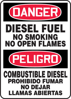 Bilingual Spanish OSHA Danger Safety Sign: Diesel Fuel No Smoking No Open Flames 14" x 10" Accu-Shield 1/Each - SBMCHL270XP