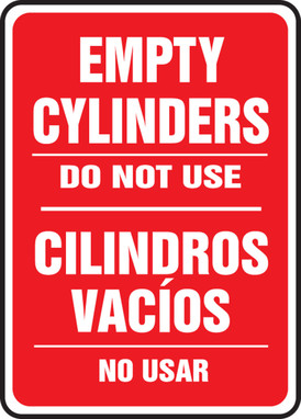 Bilingual Safety Sign: Empty Cylinders Do Not Use 14" x 10" Adhesive Dura-Vinyl 1/Each - SBMCPG526XV