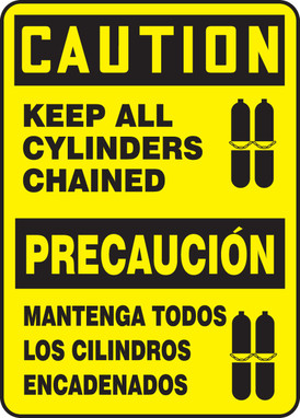Bilingual OSHA Caution Safety Sign: Keep All Cylinders Chained 14" x 10" Plastic 1/Each - SBMCPG605VP