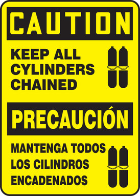 Bilingual OSHA Caution Safety Sign: Keep All Cylinders Chained 14" x 10" Dura-Plastic 1/Each - SBMCPG605XT