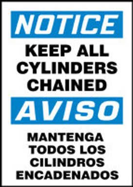 Bilingual OSHA Notice Safety Sign: Keep All Cylinders Chained 14" x 10" Accu-Shield 1/Each - SBMCPG825XP
