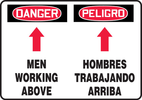 Bilingual OSHA Danger Safety Sign: Men Working Above 14" x 20" Aluminum 1/Each - SBMCRT014MVA