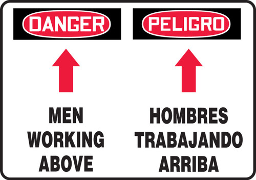 Bilingual OSHA Danger Safety Sign: Men Working Above 14" x 20" Adhesive Dura-Vinyl 1/Each - SBMCRT014MXV