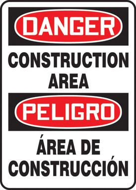 Bilingual OSHA Danger Safety Sign: Construction Area 20" x 14" Adhesive Vinyl 1/Each - SBMCRT106VS