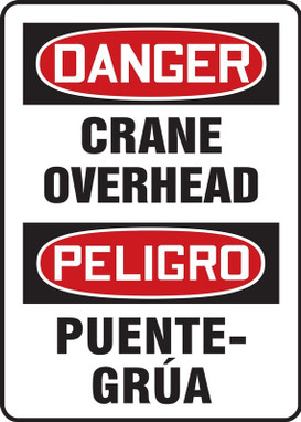 OSHA Danger Bilingual Spanish Safety Sign: Crane Overhead 14" x 10" Adhesive Dura-Vinyl 1/Each - SBMCRT154XV