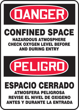 Bilingual OSHA Danger Safety Sign: Confined Space Hazardous Atmosphere 14" x 10" Aluminum 1/Each - SBMCSP078VA