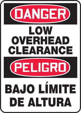 Bilingual OSHA Danger Safety Sign: Low Overhead Clearance 14" x 10" Dura-Fiberglass 1/Each - SBMECR005XF