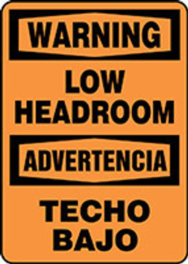 Spanish Bilingual OSHA Warning Safety Sign: Low Headroom 14" x 10" Adhesive Vinyl 1/Each - SBMECR305VS