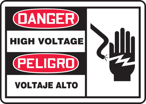 Bilingual OSHA Danger Safety Sign: High Voltage 10" x 14" Plastic - SBMELC077VP