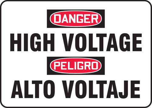 Bilingual OSHA Danger Safety Sign: High Voltage 10" x 14" Adhesive Vinyl 1/Each - SBMELC114MVS