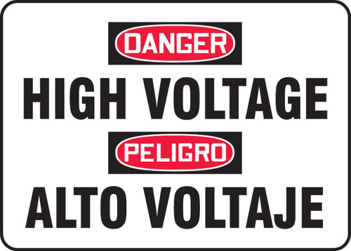 Bilingual OSHA Danger Safety Sign: High Voltage 10" x 14" Dura-Fiberglass 1/Each - SBMELC114MXF