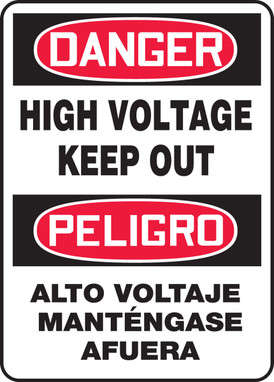 Bilingual OSHA Danger Safety Sign: High Voltage Keep Out 14" x 10" Adhesive Vinyl 1/Each - SBMELC128JVS