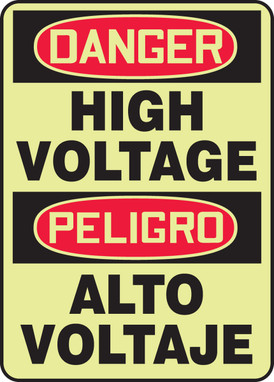 Bilingual Lumi-Glow OSHA Danger Safety Sign: High Voltage 14" x 10" Lumi-Glow Plastic 1/Each - SBMELC152GP