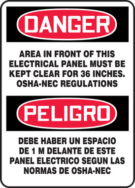 Spanish Bilingual Safety Sign: Area In Front Of Electrical Panel Must Be Kept Clear For 1 Meter 20" x 14" Aluma-Lite 1/Each - SBMELC202XL