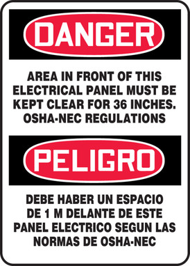 Spanish Bilingual Safety Sign: Area In Front Of Electrical Panel Must Be Kept Clear For 1 Meter 20" x 14" Adhesive Dura-Vinyl 1/Each - SBMELC202XV