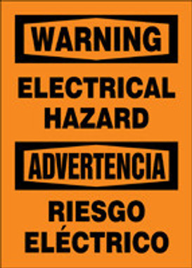 Bilingual OSHA Safety Sign: Electrical Hazard 14" x 10" Adhesive Vinyl 1/Each - SBMELC329VS
