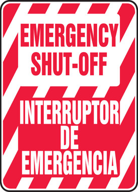 Bilingual Safety Sign: Emergency Shut Off Bilingual - Spanish/English 14" x 10" Dura-Fiberglass 1/Each - SBMELC518XF