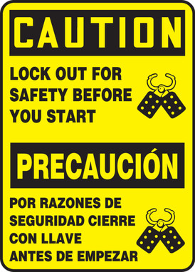 Spanish Bilingual Safety Sign 14" x 10" Adhesive Dura-Vinyl 1/Each - SBMELC657XV