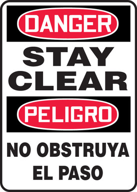 Bilingual OSHA Danger Safety Sign - Stay Clear 14" x 10" Adhesive Vinyl 1/Each - SBMEQM078VS